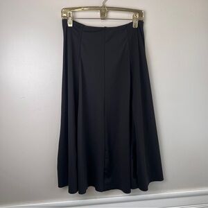 Tahari Classic Black A-Line Midi Skirt Raw Hem Side Zipper Size S-M EUC